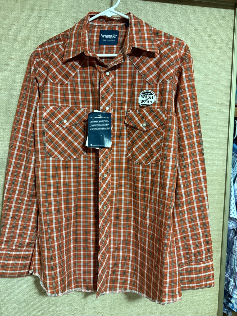 Wrangler Men’s Orange Plaid Button-Front Western Shirt